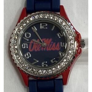 Ole Miss Rebels Ladies Crystals Watch, Blue Silicone Band, Officially Licensed